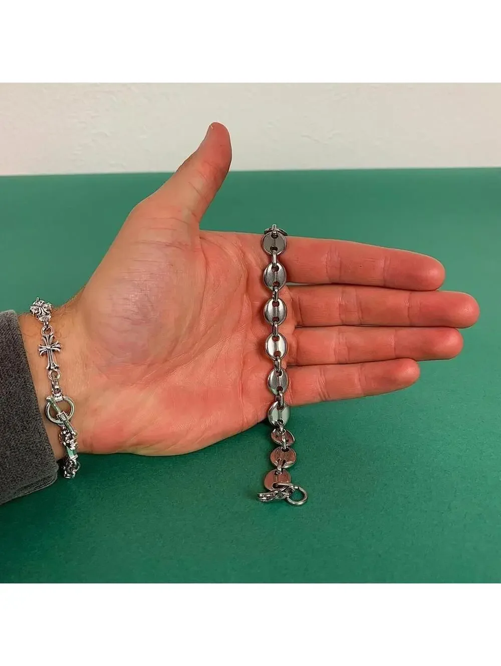 Y2k Cyber Vintage style Coffee Bean Stainless Steel Silver Bracelet. High
